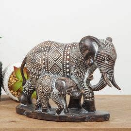 Aztec Patterned Elephant and Baby Figurine