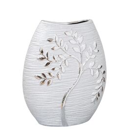 Textured Silver Branch Oval Vase 24cm