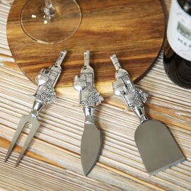 **MULTI 4** 3pc Cheese Knife Set Silver Bottle Design