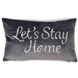 Hestia Velvet Cushion Sequin 'Lets Stay Home' 30cm