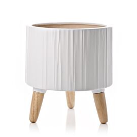 Textured White Footed Planter 21cm