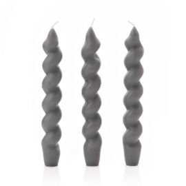Set of 3 Twisted Taper Candles Charcoal 20cm