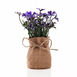 Small Purple Faux Plant in Hessian Bag 15cm