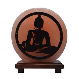 Himalayan Rock Salt Lamp with Wooden Base - Buddha Design