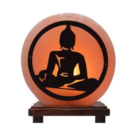 Himalayan Rock Salt Lamp with Wooden Base - Buddha Design