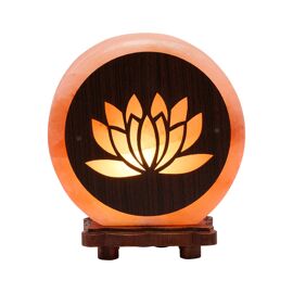 Himalayan Rock Salt Lamp with Wooden Base - Lotus Flower Design