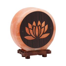 Himalayan Rock Salt Lamp with Wooden Base - Lotus Flower Design