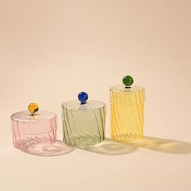 Hestia Handmade Coloured Glass Trinket Box with Clear Lid - Yellow