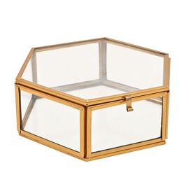 Hestia Glass Trinket Box with Hinged Lid & Gold Edges - Hexagon