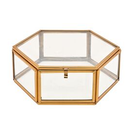 Hestia Glass Trinket Box with Hinged Lid & Gold Edges - Hexagon