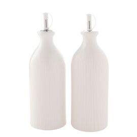 Hestia White Ribbed Set Of 2 Oil Bottles