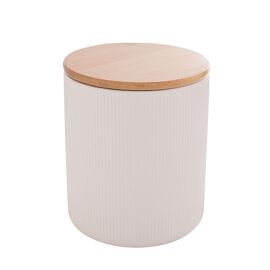 Hestia White Ribbed Canister With Bamboo Lid - Small