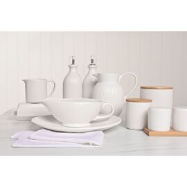 Hestia White Ribbed Canister With Bamboo Lid - Small