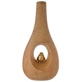 Hestia Wood Effect Vase with Gold Bird