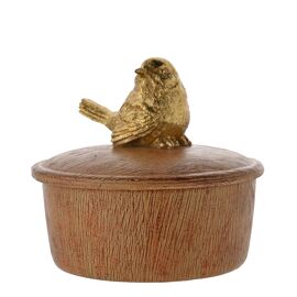 Hestia Wood Effect Trinket Box with Gold Bird