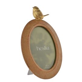 Hestia Wood Effect Oval Frame with Gold Bird 4" x 6"