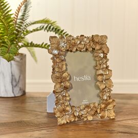 Hestia Gold Flower Photo Frame 4" x 6"