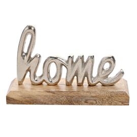 Hestia Silver Metal "Home" Sign on a Wood Base