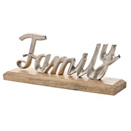 Hestia Silbernes "Familien"-Schild aus Metall auf Holzsockel