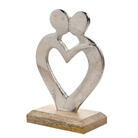 Hestia Silver Metal Kissing Heart on a Wood Base