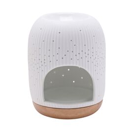 Hestia White Ringed Ceramic Wax Melt Burner With Pin Hole Detail