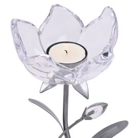 Hestia Single Stem Candle Holder With Clear Glass On Silver Base