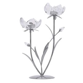Hestia 2 Stem Candle Holder With Clear Glass On Silver Base