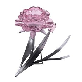 Hestia Pink Glass Rose Single Candle Holder With 2 Tone Black And Silver Base