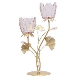 Hestia 2 Stem Candle Holder With Blush Pink Glass On Gold Base