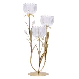 Hestia 3 Stem Candle Holder With Clear Glass On Gold Base