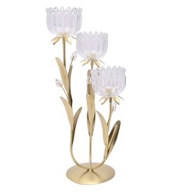 Hestia 3 Stem Candle Holder With Clear Glass On Gold Base