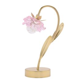 Hestia Single Stem LED Lamp With Pink Glass Flower And Gold Base