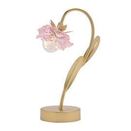 Hestia Single Stem LED Lamp With Pink Glass Flower And Gold Base