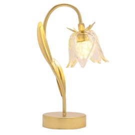Hestia Single Stem LED Lamp With Champagne Glass Flower On Gold Base
