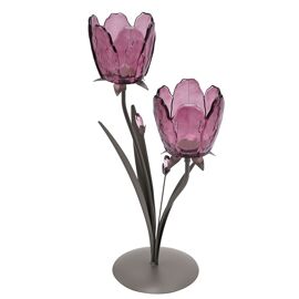 Hestia 2 Stem Candle Holder With Plum Glass On Taupe Base