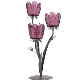 Hestia 3 Stem Candle Holder With Plum Glass On Taupe Base