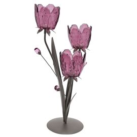 Hestia 3 Stem Candle Holder With Plum Glass On Taupe Base