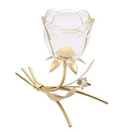 Hestia Single Stem Glass Holder With Champagne Glass Flower On Gold Base