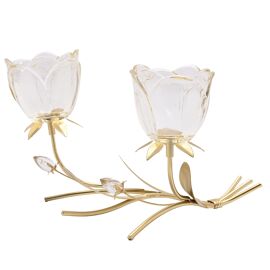 Hestia 2 Stem Glass Holder With Champagne Glass Flower On Gold Base