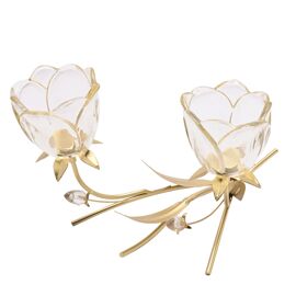 Hestia 2 Stem Glass Holder With Champagne Glass Flower On Gold Base