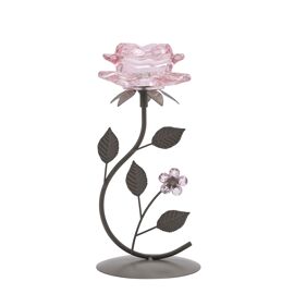 Hestia Pink Glass Rose Single Stem Candle Holder On Taupe Base