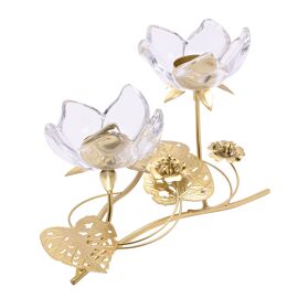 Hestia 2 Stem Clear Glass Candle Holder With Gold Leaves