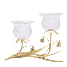 Hestia 2 Stem Clear Glass Flower Candle Holder With Gold Stem