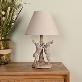 Hestia Wood Effect Hare Table Lamp With Natural Shade 17.5"