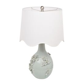 Hestia Grey Blue Ceramic Table Lamp With Scallopped Shade 24.5"