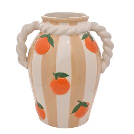 Hestia Striped Vase With Oranges And Rope Effect Handle