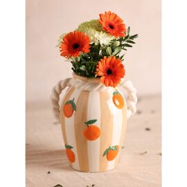 Hestia Striped Vase With Oranges And Rope Effect Handle