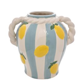 Hestia Striped Vase With Lemons And Rope Effect Handle