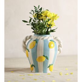 Hestia Striped Vase With Lemons And Rope Effect Handle