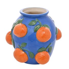 Hestia 14cm Blue Vase With Oranges